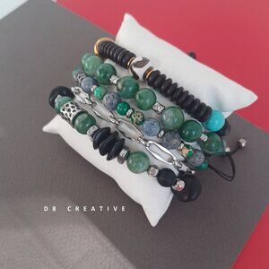 New men's green jade hand wove stainless steel original design bracelet